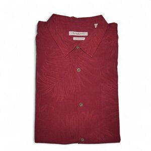 Tommy Bahama Silk S/S Button Up Camp Shirt Men's Size 3XL Red Palm Textured EUC